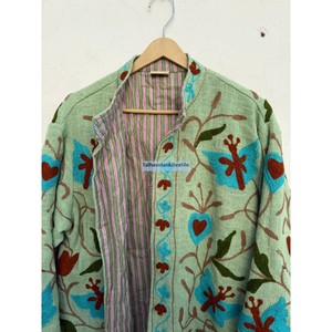 Indian Tnt Jacket Floral Embroidered Velvet Blouson <b>Women</b> Mandarin Collar Full Sleeve <b>Coat</b> Handmade Embroidery Design - Product Image 3