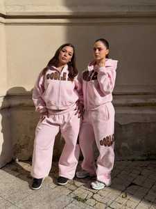 Custom Women's Hooded <b>Velour</b> <b>Tracksuit</b> Winter Printed Front Logo Heavyweight Fleece Lined Casual Streetwear with Kangaroo Pocket - Product Image 4