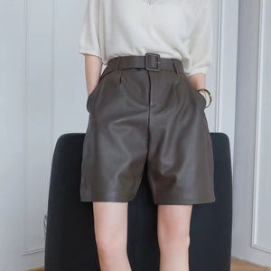 Shorts décontractés pour femme PIHA SPORTS en cuir véritable, taille mi-haute, jambe large, imperméables, séchage rapide, écologiques, avec fermeture boutonnée, pour adolescentes - Product Image 2