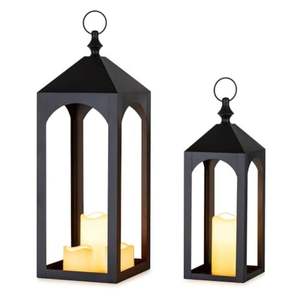 Juego de Faroles Decorativos de Metal Negro Modernos al por Mayor, para Interiores y Exteriores, Jardín, Centro de Mesa para Bodas, Faroles LED sin Llama - Product Image 1