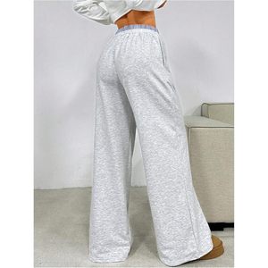 2026 New Design Ladies <b>Summer</b> Outdoor Sports Flare Elastic-Waisted Canvas Color Wide-Leg Loose <b>Pants</b> Women Casual - Product Image 2