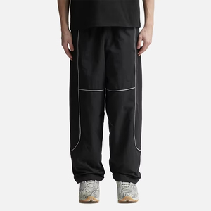 Pantalones Harem Negros Tipo Paracaídas, Cintura Elástica, Corte Holgado, Estilo Urbano, 100% Poliéster, Franja Lateral, Secado Rápido, Ropa de Otoño - Product Image 3