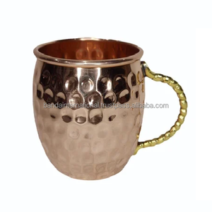 Mug en cuivre martelé de qualité supérieure avec poignée et finition polie, idéal pour la boisson et l'utilisation en cuisine, anti-fuite. - Product Image 2