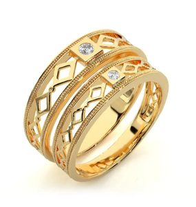 925 Sterling Silver Gold Plated Zircon Bezel Setting Romantic Geometric <b>Couple</b> <b>Rings</b> - Product Image 1
