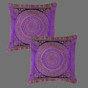 Funda de cojín de brocado de seda 100% bordada a mano india, funda de almohada individual cuadrada, patrón de Mandala para hoteles, venta al por mayor - Product Image 1