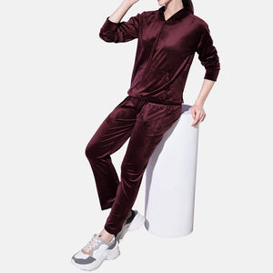 Ensemble de survêtement écologique pour femme en velours, comprenant un crop top à capuche épais uni et un pantalon long évasé en coton, style streetwear - Product Image 6