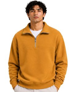 Sweat-shirt à col montant pour homme, jaune moutarde, surdimensionné, à fermeture éclair sur le côté, en molleton de coton et polyester, décontracté, pour l'hiver - Product Image 1