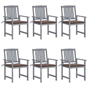Ensemble de 6 chaises de patio durables en bois d'acacia massif, finition grise standard - Product Image 1
