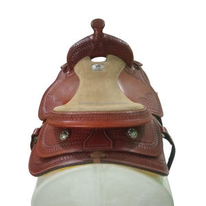 Sillín de caballo de cuero genuino hecho a mano duradero y cómodo con juego de tachuelas a juego para carreras de equitación - Product Image 1