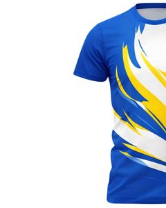 Camiseta Deportiva Personalizada para Hombre en Azul, Amarillo y Blanco, de Secado Rápido, Poliéster, Impresión Personalizada, Manga Corta, para Correr, Gimnasio y Entrenamiento - Product Image 3