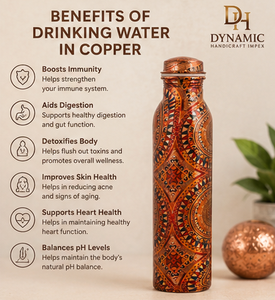 Handcrafted Printed Pure <b>Copper</b> Water Bottle Ethnic Tribal Design Reusable Drinking Bottle <b>Screw</b> Cap Wholesale Drinkware - Product Image 3