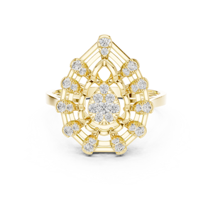 Anillo de compromiso con halo de diamantes redondos en oro amarillo, diseño floral clásico para mujer - Product Image 2