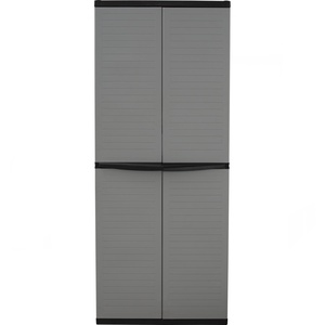 Armario de Plástico Moderno con Marco Negro y Gabinete de Almacenamiento Gris con Dos Puertas, Barra para Colgar Ropa, Organizador para Dormitorio - Product Image 3