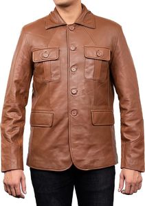 Forge Men's Lightweight Stylish Leather Jackets High Quality Canvas <b>Stand</b> Collar Pocket Decoration Long Sleeve Styles Focusing - Product Image 2