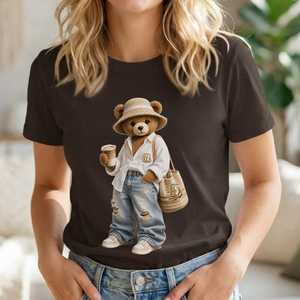 T-shirt décontracté pour femme, col rond, manches courtes, coupe ample, toutes saisons, tissu polaire polyester/coton, séchage rapide, 220g - Product Image 3