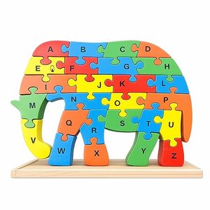Rompecabezas de Madera con Alfabeto de Elefantes para Niños, Juguete Educativo de A a Z con Piezas de Madera Coloridas para Niños Pequeños, Rompecabezas de Alfabeto de Animales - Product Image 4