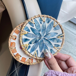 Handmade Natural Rattan Inlay <b>Woven</b> Drink <b>Coasters</b> Cup Mat Table Decor Plate TUYET DUNG Classic Flower Made in Vietnam - Product Image 4