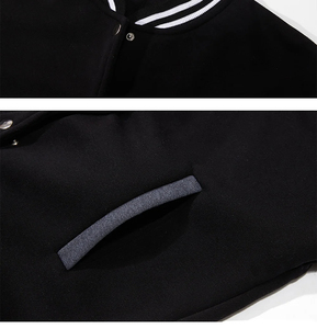 Stonefield Manufacturing Varsity <b>Jacket</b>-100% Wool Stand Collar Patchwork Hooded <b>Waterproof</b> Streetwear <b>Winter</b> Outerwear - Product Image 4