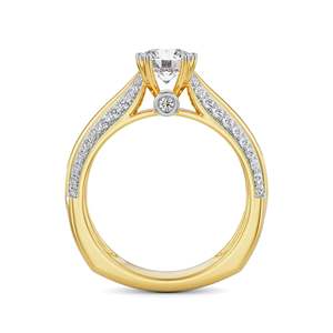 Bague de fiançailles élégante avec pierre centrale ronde et sertissage pavé en forme de V, en argent sterling 925, bijoux de mariée - Product Image 4