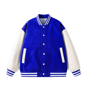 Blouson universitaire en cuir personnalisé pour homme, avec col montant, patch brodé, méthode de tissage au crochet, coupe-vent et respirant - Product Image 2