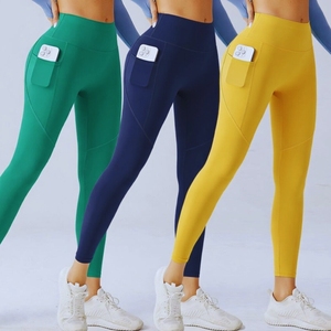 Legging de sport taille haute sans couture pour femme avec logo personnalisé, séchage rapide, effet ventre plat, idéal pour le yoga, la gym, la course et l'entraînement - Product Image 2