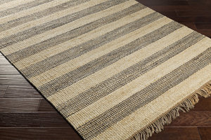 Tapis rayé fait main en jute et chanvre 100% naturel – Tapis bohème tissé à la main respectueux de l'environnement pour le salon - Product Image 3