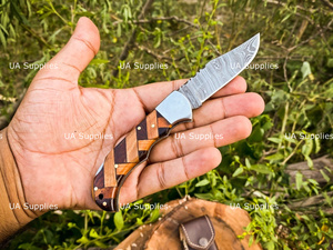 Cuchillo Plegable Táctico de Acero de Damasco de Grado Industrial con Mango de Madera y Punta Recta, Personalizable OEM ODM - Product Image 6