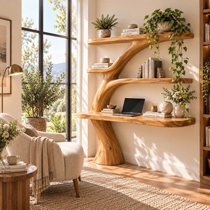 Bureau mural en bois fait main avec étagère, plusieurs compartiments et tiroir pour bureau à domicile et salle d'étude - Product Image 6
