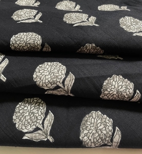 Eco-Friendly Black White Hand Block Print Cotton <b>Fabric</b> Floral Buti Sanganeri Indian Dress Sewing <b>Fabric</b> for Girls Boys - Product Image 4