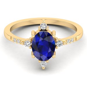 Bagues solitaires REYES, dernier design, saphir bleu ovale 1,25 ct, pour femmes, en or massif 14 carats, avec moissanite. - Product Image 1