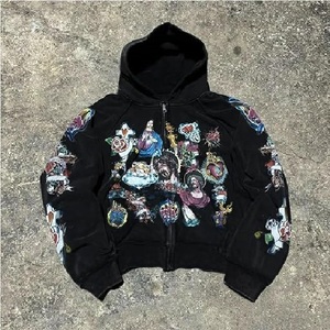 Sudadera con capucha y cremallera estilo streetwear para hombre y mujer, con estampado gráfico, estilo rapero, talla grande, 2.8 de 5 estrellas (44) - Product Image 4