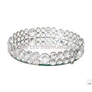 Venta al por mayor de bandejas de espejo redondas de cristal transparente de la mejor calidad, con cuentas de diseño, para centros de mesa creativos en mesas de consola. - Product Image 3