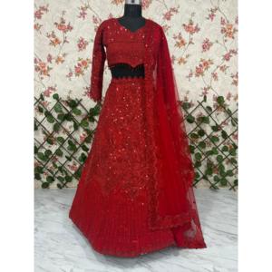 Lehenga Choli de Diseño Artesanal con Hermoso Bordado de Hilo y Trabajo Dori, con Top Corto y Cintura Natural - Product Image 3