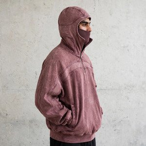 Sweat-shirt à capuche balaclava en molleton délavé Y2K, coupe oversize, style streetwear vintage, demi-zip, pour homme, écologique, hiver, OEM - Product Image 3