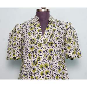 Robe en coton indien à imprimé floral, robe boutonnée, robe de chambre pour femme, robe décontractée, robe imprimée pour femme, manches courtes, longueur longue - Product Image 2