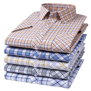 Chemise d'été à manches courtes pour hommes, 100% coton, à carreaux, boutonnée, streetwear, haut léger, vêtements de travail décontractés pour hommes - Product Image 2