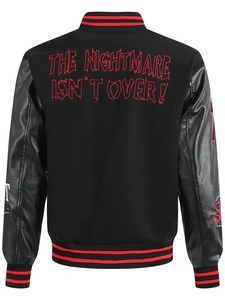 Premium Quality 100% Cotton Custom Men's Black Red Logo Embroidery Leather Sleeve Breathable High Street Style Varsity <b>Jacket</b> - Product Image 6