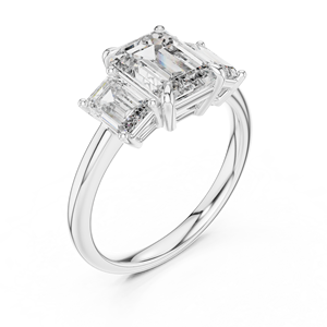 แหวนหมั้นมอสซาไนต์ทรงเอเมอรัลด์คัทสามเม็ด ทองคำขาว 14K/เงินสเตอร์ลิง |   แหวนแต่งงานคลาสสิคทริโลจี |   งานฝีมือสั่งทำพิเศษ - Product Image 4