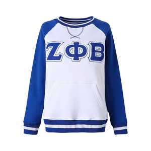 Sudadera de Cuello Redondo con Mangas Raglán Zeta Phi Beta, Bordado Chenille, Ropa de Hermandad Griega, Sudadera Unisex de Algodón Premium - Product Image 1