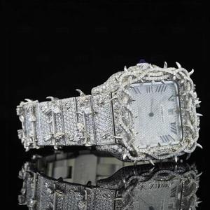 Montre carrée en acier inoxydable avec mouvement ETA, bracelet de 20 mm, cadran en verre, aiguilles, diamants Moissanite, style Hip Hop, montres de luxe argentées glacées - Product Image 3