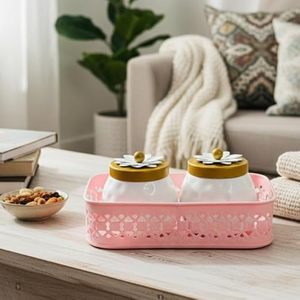 Juego de Recipientes para Especias con Tapas de Madera, Diseño Floral, Herméticos, para Almacenamiento de Alimentos, con Bandeja Rosa Hecha a Mano - Product Image 2
