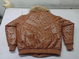 New <b>Men</b>’s MCM Cognac Monogram Handmade Leather Puffer <b>Jacket</b> with <b>Fur</b> Collar & Hat Luxury gift <b>for</b> him - Product Image 4