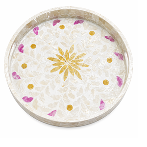 Plateau de service artisanal en nacre, épuré et durable, pour une présentation élégante de la table - Product Image 1