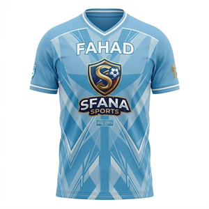 Maillot de football SFANA SPORTS pour homme, bleu clair, manches courtes, imprimé géométrique sublimé, col rond, respirant, personnalisable - Product Image 3