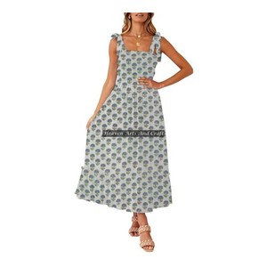 Robe bohème en coton pour femmes, style hippie gypsy, bretelles spaghetti, pour les fêtes, respirante, tunique de soirée pour femmes, robe à bretelles spaghetti. - Product Image 3