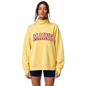 Sudadera de cuello alto para mujer, estilo oversize, holgada, de manga larga, informal, con cuello acanalado, ropa de moda personalizada - Product Image 1