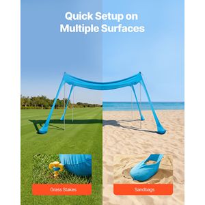 Tenda da Spiaggia UPF50+ con Protezione Solare, Altezza 2m, 3x3m, Facile da Montare, con 4 Sacchi di Sabbia e Pali per Stabilità, per Protezione Solare Estiva - Product Image 5