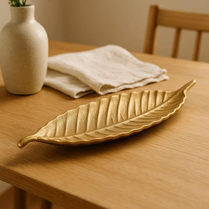 Leaf Shaped Metal <b>Decorative</b> <b>Plate</b> Handmade Modern Plant Pattern Gold Finish - Product Image 2
