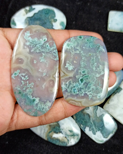 Lot de cabochons en agate mousse naturelle, vente en gros, pierres précieuses en agate mousse verte pour la création de bijoux - Product Image 3