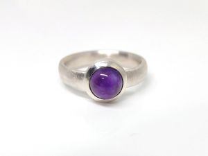 Amethyst <b>Ring</b> 925 Sterling Silver Minimalist Purple Gemstone Cabochon Handmade February Birthstone Jewelry - Product Image 2
